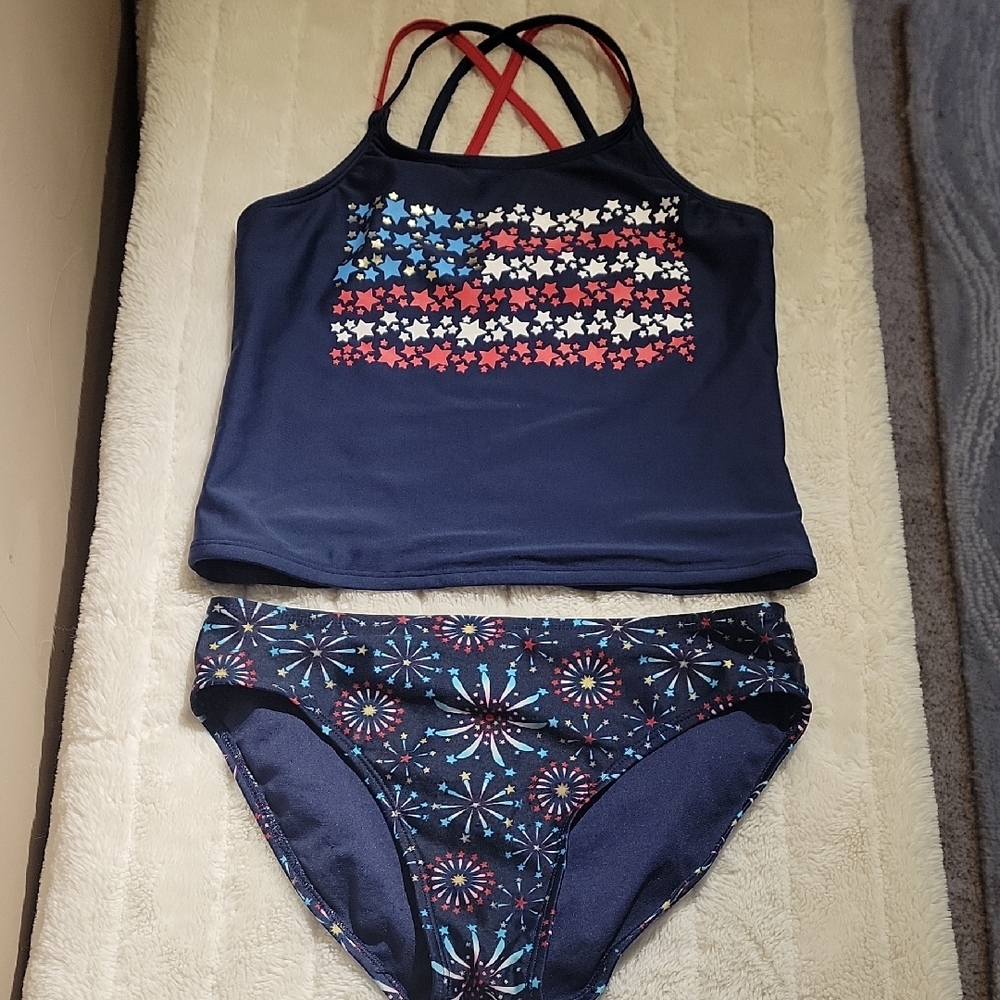 Cat & Jack Blue and Red Bikini with Criss-Cross Straps